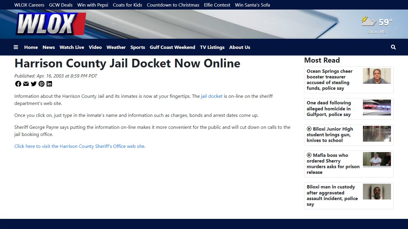 Harrison County Jail Docket Now Online - WLOX