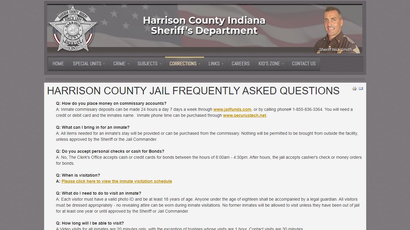 Harrison County Indiana Jail - Frequently Asked Questions
